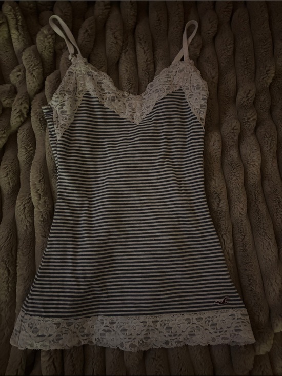 Hollister Tops - Hollister Navy & White Striped Lace Trim Camisole